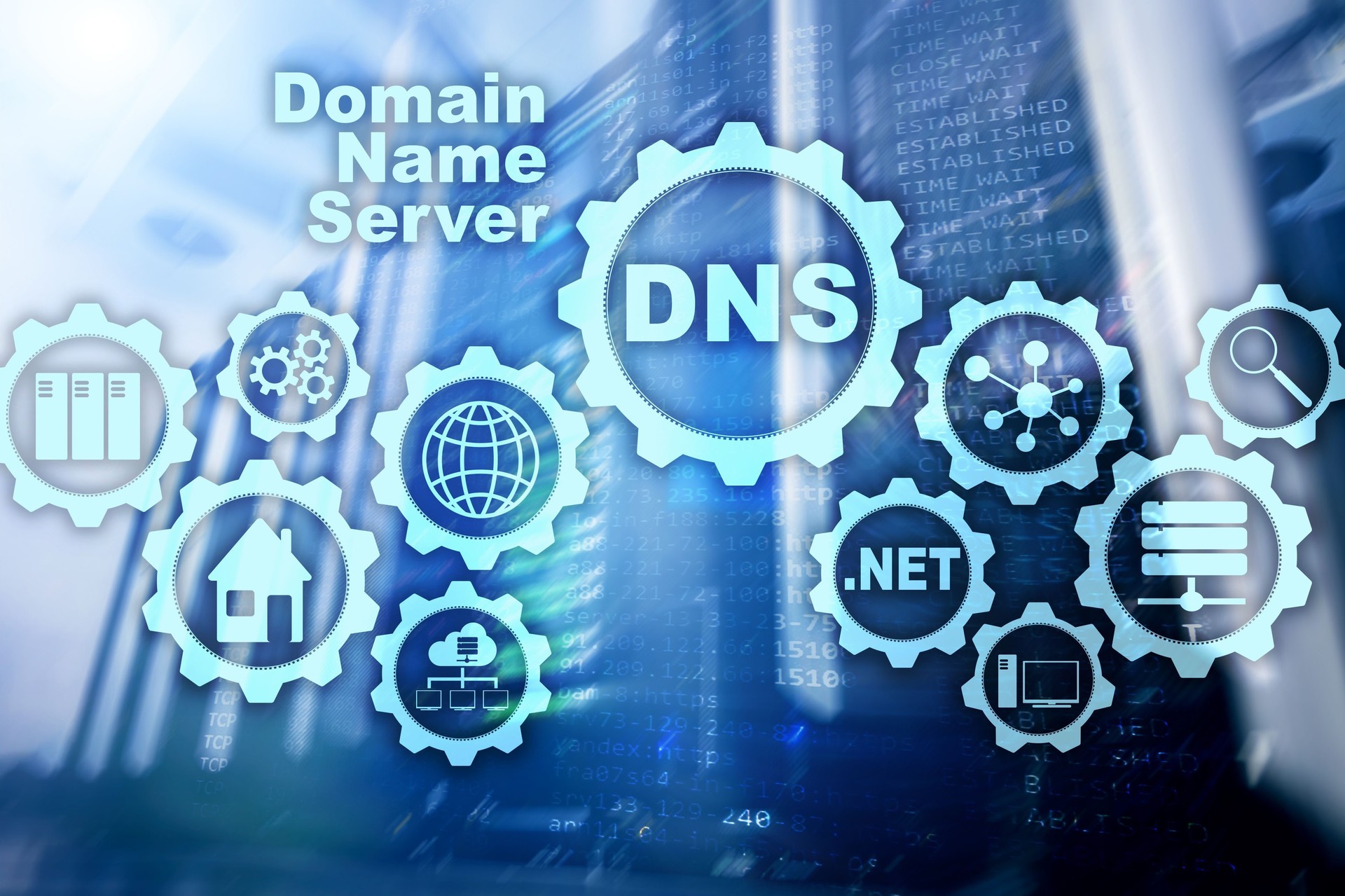 DNS. Domain Name System. Network Web Communication. Internet and digital technology concept